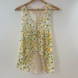 Free People Dainty Yellow Flower Crochet Racerback Tank Top Size Medium